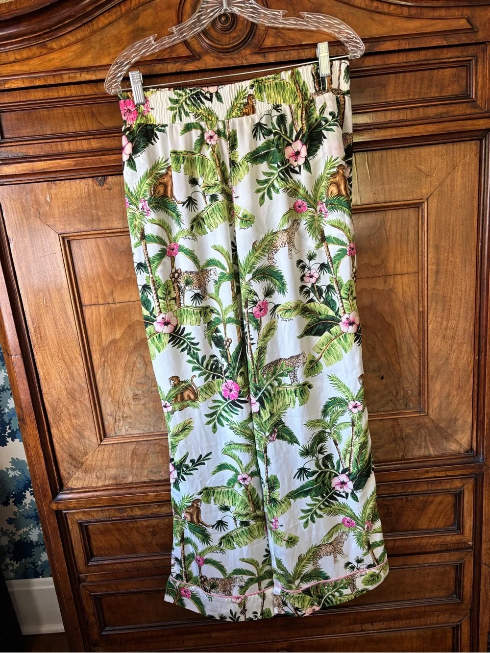Shady Lady Tropical Pajama Set Monkeys & Palms & Hibiscus Flowers Women’s Large